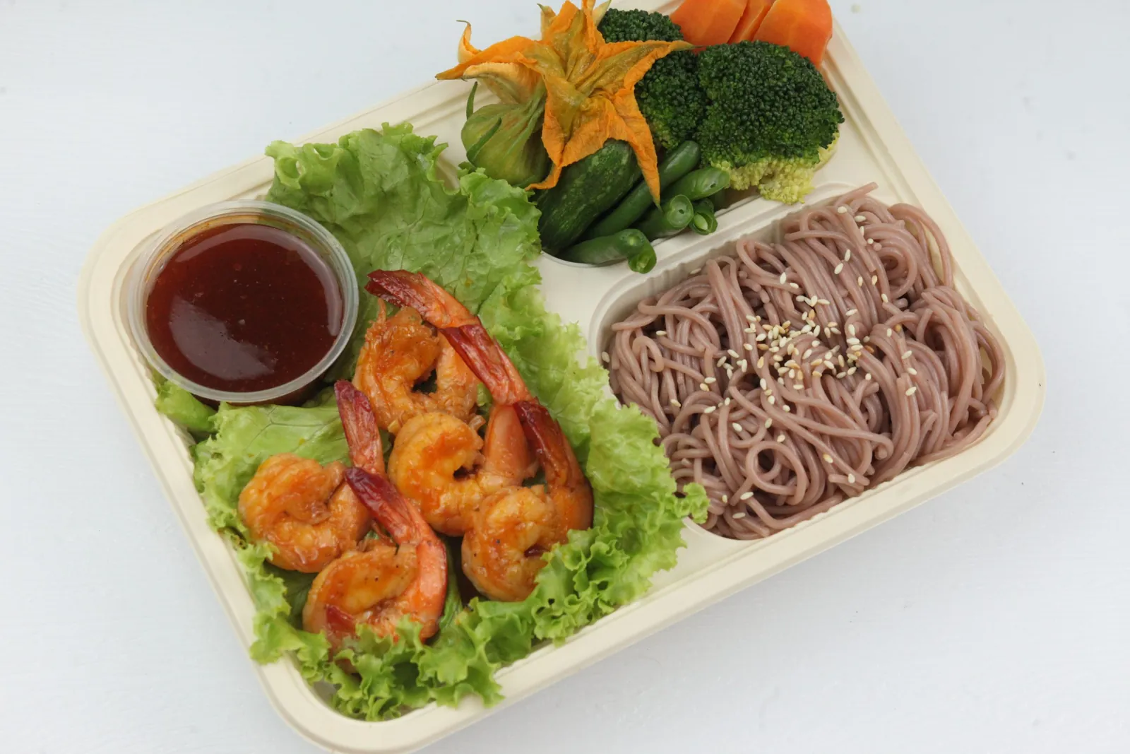 Tôm xốt xí muội Thái + Bún lứt đỏ - 255CAL/KP